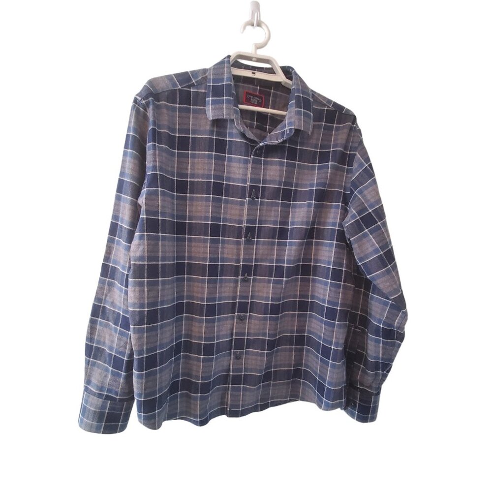 Untuckit Sonoraan flannel shirt mens XL blue gray plaid button up